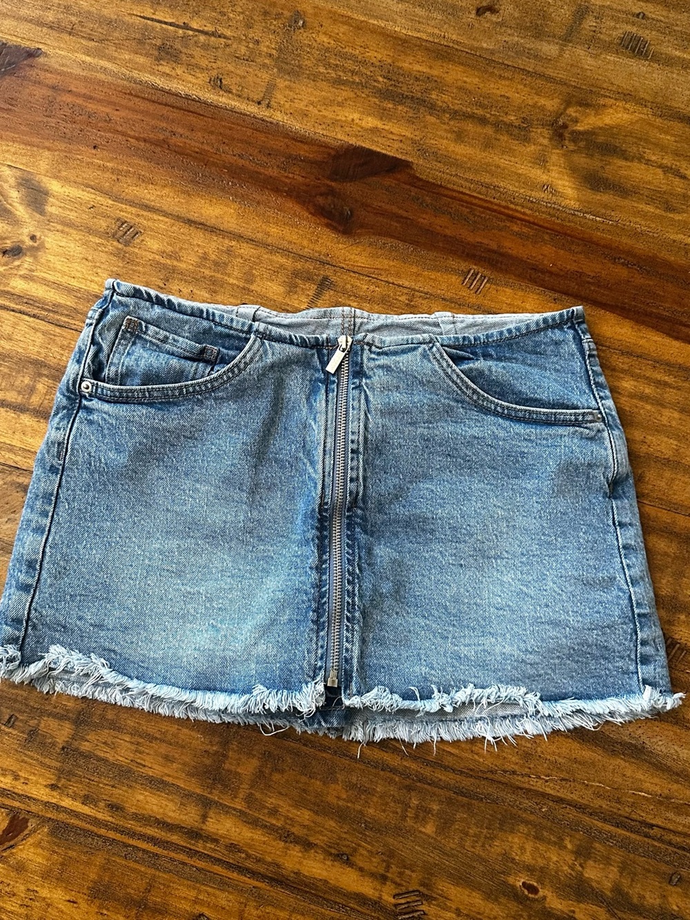 wild fable Blue Denim Zip-Front Frayed Edge Mini Skirt